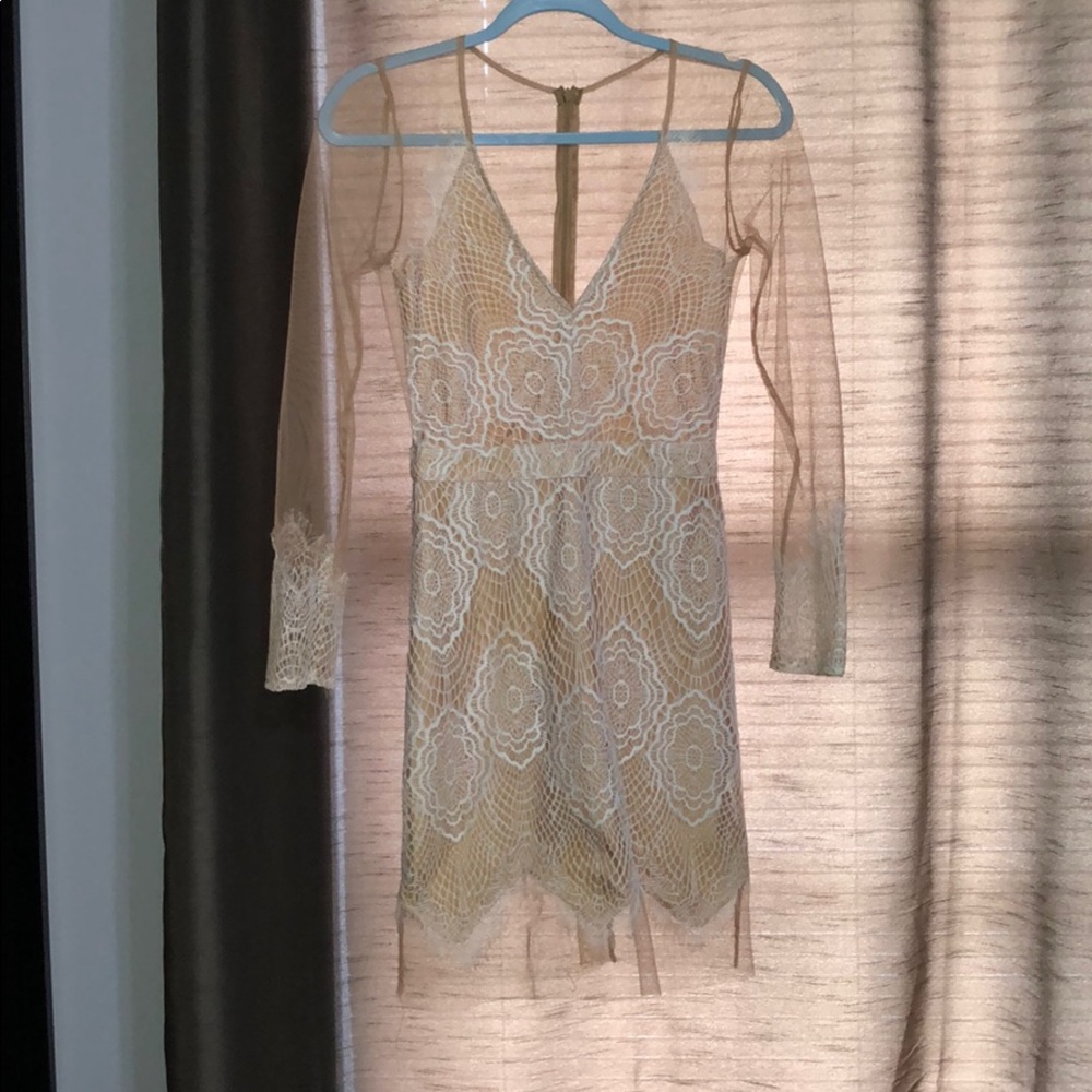 AKIRA white and nude lace dress